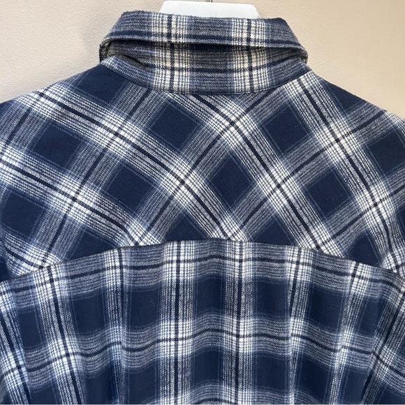 OMO Norma Kamali ~Blue Plaid Cotton Flannel Vintage 80s Belted Shirtdress size 8 - Picture 10 of 16